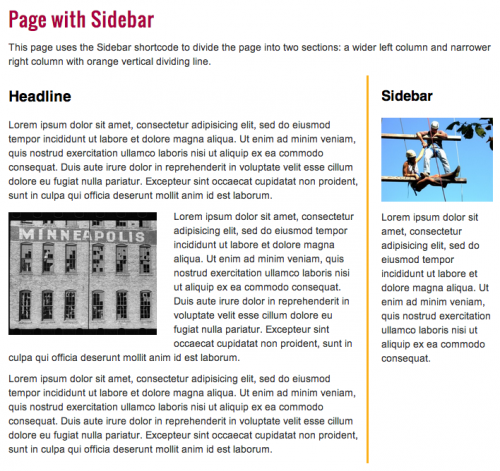 page with sidebar